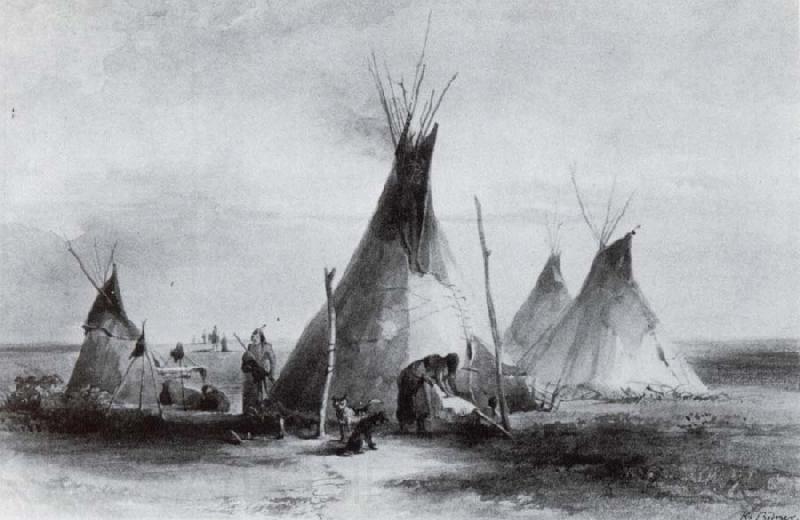 Karl Bodmer Lederzelte der Assiniboins nabe Fort France oil painting art